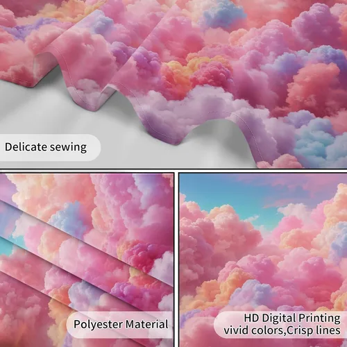 Miniatura 7 de LB Tapiz de nube rosa para colgar en la pared, cielo azul y fantasía, nube pastel, paisaje natural, tapiz de pared para dormitorio, arte de pared