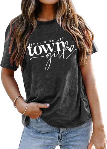 Country Music Shirt Women Small Town Girl Shirt Vintage Letter Graphic Tee Tops Casual Short Sleeve Tops