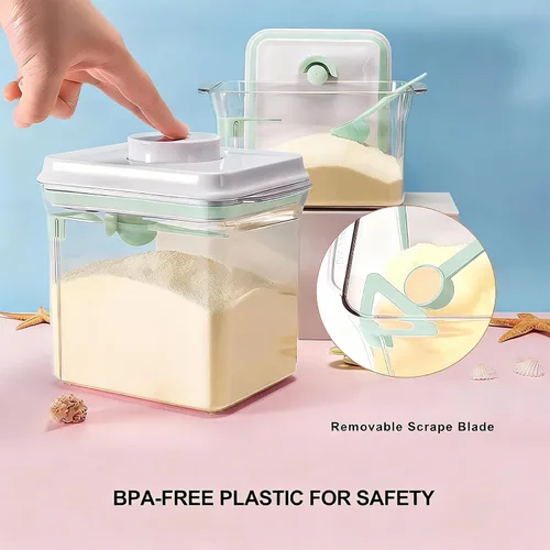 Miniatura 4 de Contenedor de fórmula para bebé dispensador de fórmula con raspador y cuchara, un botón, práctico contenedor de leche en polvo de 35.27 oz sin BPA