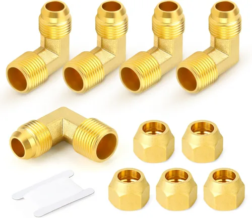 Miniatura 17 de GASHER Adaptador de codo de montaje de tubo de latón de 1/2 pulgada flare x 1/2 pulgada NPT macho Pipe
