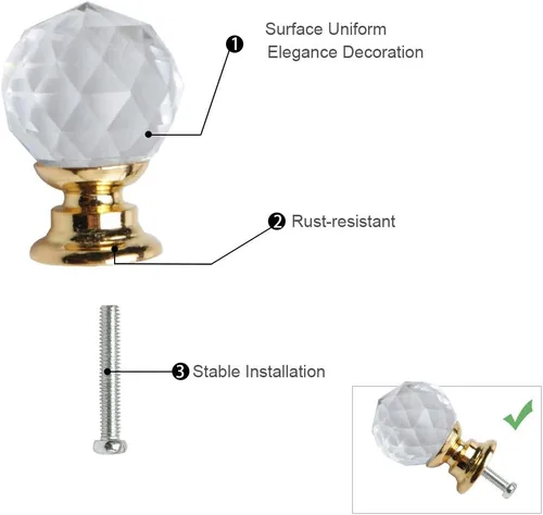 Miniatura 8 de uxcell 10 pomos de cristal de 0.787 in de diámetro, base de aleación de aluminio, perilla de forma redonda, manija de cajón para muebles, puerta