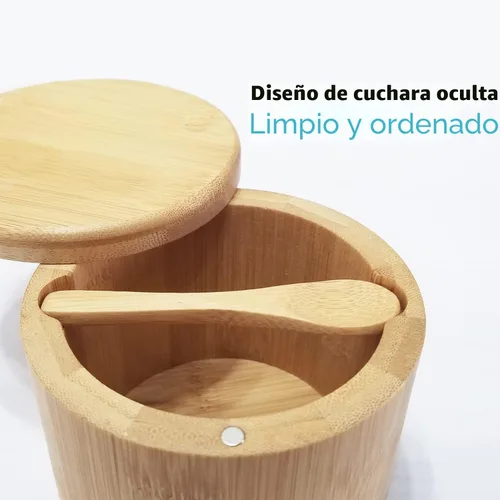 Miniatura 2 de ThougrLyh Caja de sal y pimienta de bambú con tapa giratoria y 2 cucharas, 13 onzas