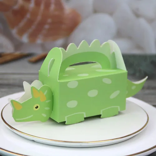Miniatura 3 de 50 cajas de regalo de dinosaurio verde para niños, decoración de baby shower, bolsa de golosinas de papel, caja de dulces para primer cumpleaños