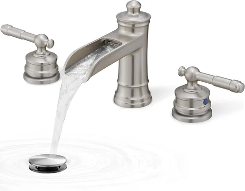 Miniatura 7 de Grifo de baño generalizado de 4 a 16 pulgadas de níquel cepillado, grifo de cascada de latón para fregadero de baño, 2 asas con mangueras de agua