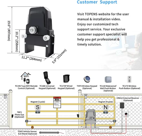Miniatura 6 de TOPENS BK800 - Abridor automático de puerta corredera con correa fuerte, accionamiento silencioso, motor de puerta eléctrica para puerta deslizante