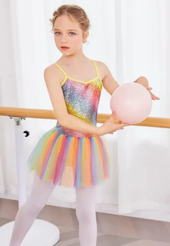 Miniatura 4 de Zaclotre Leotardo de lentejuelas para niñas pequeñas, leotardos de ballet con correa brillante, vestido tutú, traje de bailarina, disfraz de baile