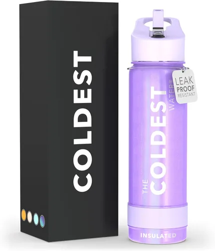Miniatura 131 de Coldest - Botella para agua con tapa que incluye pajilla, térmica y metálica (acero inoxidable), para hombres y mujeres, color morado