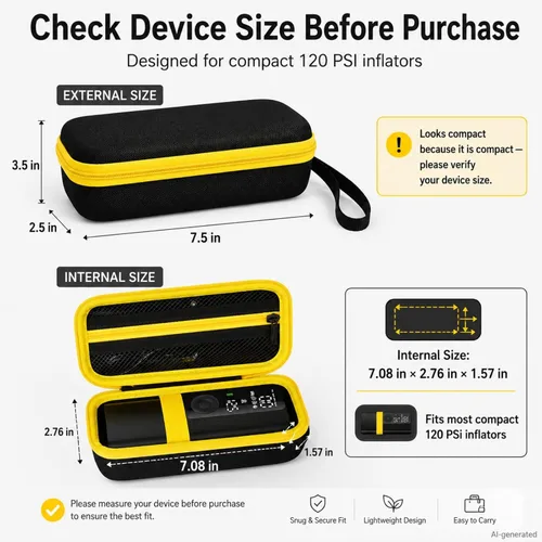 Miniatura 2 de Estuche Portátil para Compresor de Aire, Bolsa de Almacenamiento para Inflador de Neumáticos de 120 PSI, Inflador de Neumáticos de Coche, Cremallera