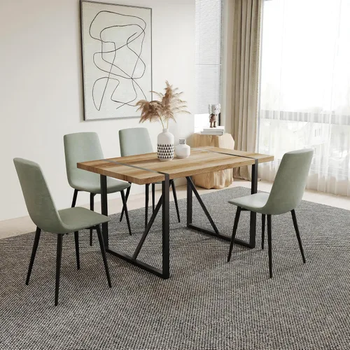 Miniatura 35 de YYQ Juego de mesa de comedor para 4, mesa de cocina de madera de 59 pulgadas y sillas para 4, moderno juego de mesa de comedor de 5 piezas con 4