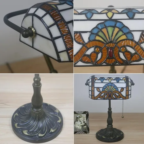 Miniatura 4 de Desk lamp Bankers Lamp Green, Antique Table, Vintage Glass Retro with Pull E27 Bedside Office Light for Livingroom,B Reading