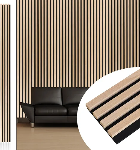 Miniatura 7 de NeatiEase Paneles de pared de madera, paneles de listones acústicos de 9 pies para decoración de paredes interiores y reducción de ruido, paneles