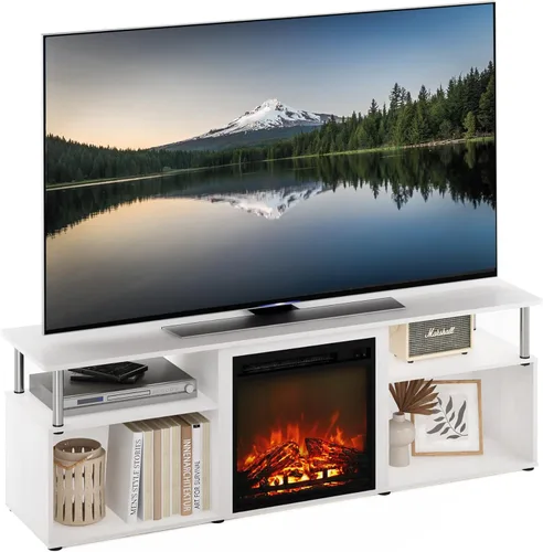 Miniatura 14 de Furinno Soporte clásico de TV de 70 pulgadas con chimenea, roble francés gris gris roble francés