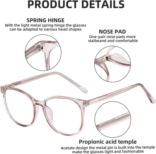 Miniatura 6 de FONHCOO - Lentes con bloqueo de luz azul de moda, redondos, TR90, transparentes, gafas anti UV para computadora para mujeres y hombres Marrón claro