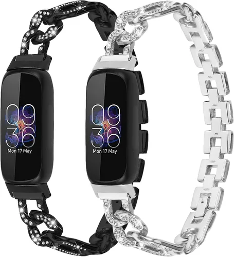Miniatura 9 de Correas delgadas compatibles con Fitbit Inspire 3 Smartwatch, pulsera elegante de diamantes de imitación de repuesto para Inspire 3 pulseras, oro