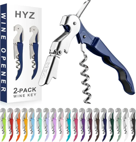 Miniatura 22 de HYZ Paquete de 2 sacacorchos para camarero, llave de vino profesional para servidores, camarero con cortador de lámina, abridor manual de botellas