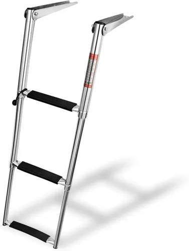 Miniatura 9 de YOUNG MARINE Escalera telescópica y plegable de acero inoxidable de 4 escalones con estribo de plástico blanco, montaje sobre plataforma