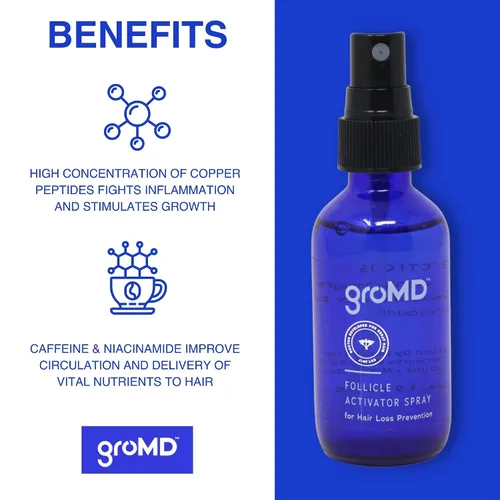 Miniatura 6 de GroMD Folículo activador en aerosol y champú estimulante del crecimiento del cabello y acondicionador – Biotina, aceite de argán, péptidos de cobre