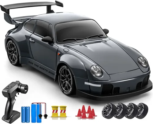 Miniatura 9 de Auto de Deriva RC, Vehículo de Control Remoto Escala 1:24 con Luces LED, Neumáticos de Deriva y Dos Baterías, Idea de Regalo de Juguete Deportivo