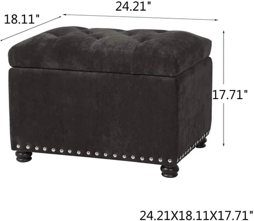 Miniatura 2 de Homebeez Banco otomano de almacenamiento copetudo, taburete de terciopelo con parte superior elevadora y ribete de cabeza de clavo (gris oscuro)