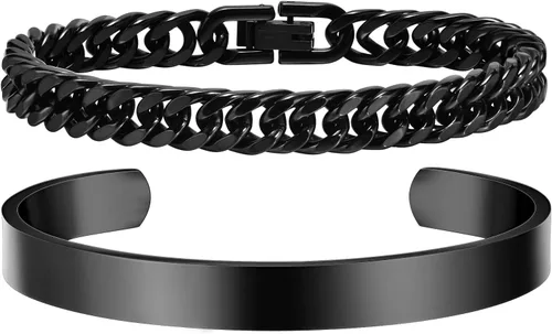 XUANPAI Pulseras de plata personalizadas para hombre, 2 pulseras de acero inoxidable con eslabones cubanos para hombre, joyería de regalo para papá,