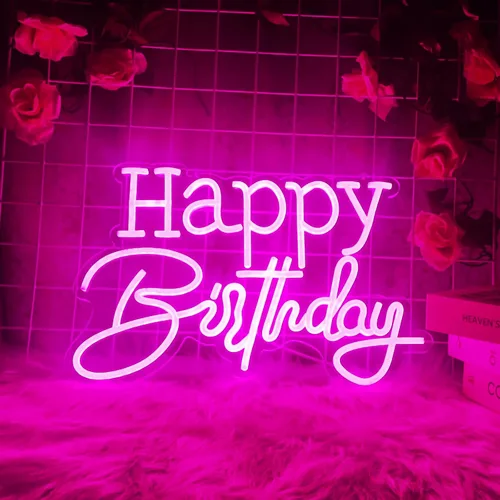 Miniatura 3 de Letrero de neón LED rosa de feliz cumpleaños, luz nocturna para decoración de pared, fiesta, dormitorio, habitación, bar, boda, hogar, cumpleaños