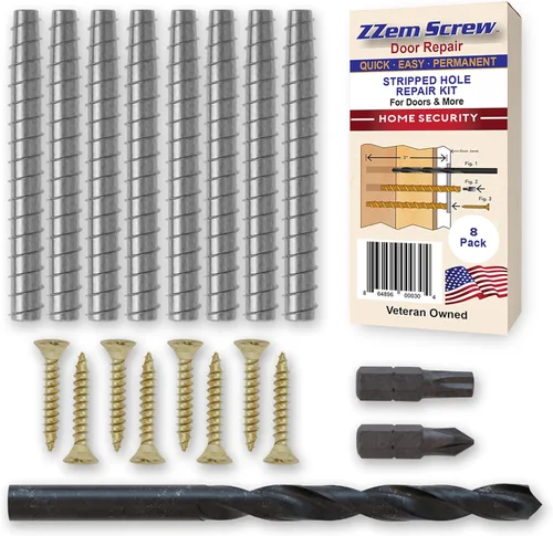 8-PK - Kit de reparación permanente de bisagras de puerta con tornillos de acero #9x3 - Reparación fácil de agujeros de tornillo dañados - Refuerza