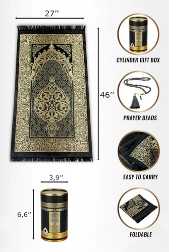 Miniatura 3 de ihvan online Alfombra de oración musulmana y cuentas de oración con caja de regalo cilíndrica de diseño elegante, Janamaz, suave sajadah, juego