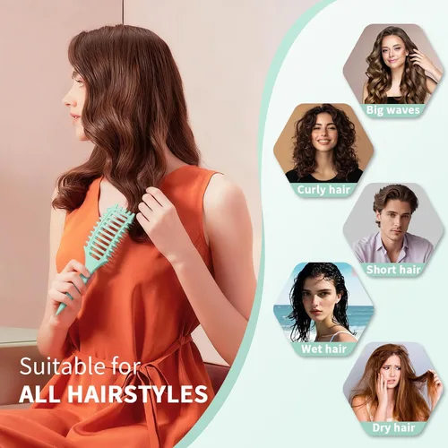 Miniatura 7 de Cepillo de pelo rizado para mujeres y hombres, cepillo 4 en 1 para definir y desenredar rizos - Cepillos antiencrespamiento antiestáticos