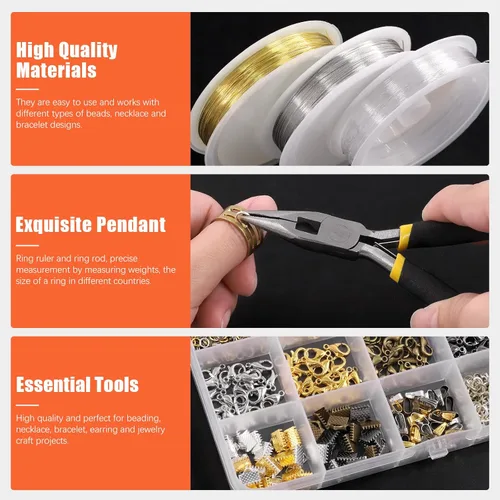 Miniatura 3 de Tanstic Kit de fabricación de joyas, 951 piezas con herramientas, alicates, alambres, hallazgos, bolsa de almacenamiento para reparación de joyas