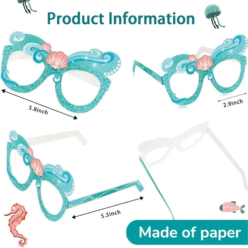 Miniatura 2 de Tenare 24 piezas de decoración de fiesta de sirena, lentes de papel con temática de sirena bajo el mar, verano, playa, fotomatón, accesorios