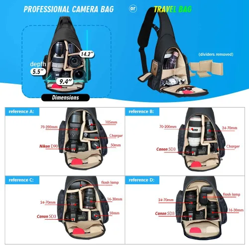 Miniatura 5 de Mochila impermeable para cámara DSLR, mochila de bandolera para cámara con cubierta de lluvia, mochila de viaje al aire libre, estuche para cámara