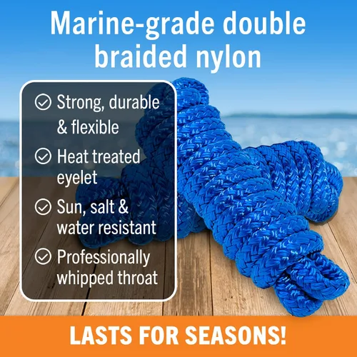 Miniatura 2 de Líneas de guardabarros para barcos, cuerda de nailon trenzada doble de 3/8 de pulgada, 6 pies con asa, paquete de 2, azul real, para boya, amarre