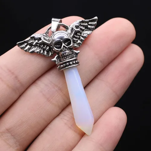 Miniatura 8 de LHJ 7 colgantes de piedra natural hexagonales puntiagudos chakras cristal ágata piedra cráneo ala diablo aleación diseño para hacer joyas collar
