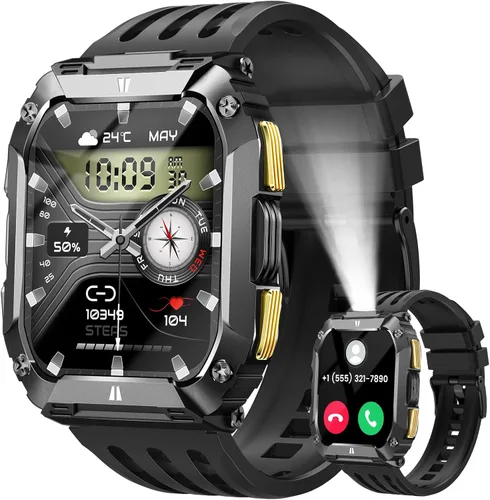 Relojes inteligentes para hombre, reloj de fitness: 100 días de duración de la batería/llamada/respuesta 1.95 pulgadas reloj inteligente militar