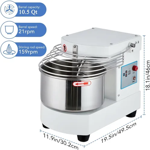 Miniatura 2 de Mezclador comercial de alimentos de 10.5 cuartos Máquina amasadora de masa de doble rotación de 650 W con temporizador de pantalla táctil Tazón