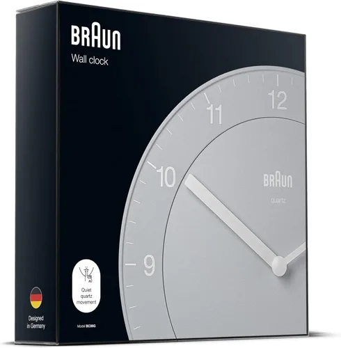 Miniatura 4 de Braun Reloj de pared analógico clásico con movimiento de cuarzo silencioso, fácil de leer, 7.9 in de diámetro en gris, modelo BC06G.