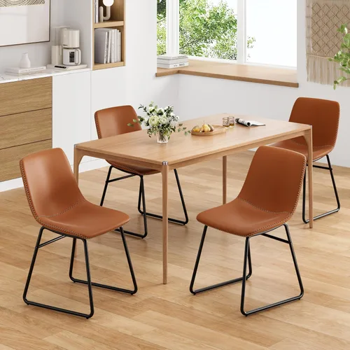 Miniatura 8 de Soohow Juego de 4 sillas de comedor modernas de mediados de siglo, sillas de cocina tapizadas de piel sintética con patas de metal, cómodas sillas