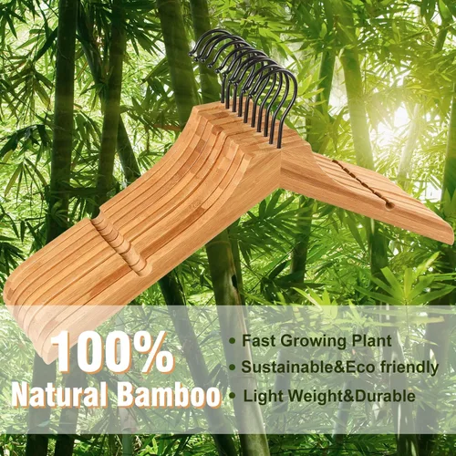 Miniatura 5 de TOPIA HANGER Perchas de madera de bambú, perchas con gancho negro giratorio y nothces de corte liso, juego de 12 perchas de madera duraderas