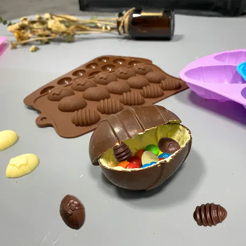 Miniatura 5 de Moldes de chocolate para huevos de Pascua, silicona, grandes y pequeños, 5 patrones, huevos de chocolate y pasteles de bricolaje