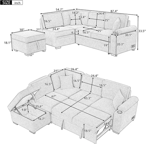 Miniatura 2 de Merax Sofá seccional en forma de L con otomana de almacenamiento y diván para sala de estar, apartamento pequeño