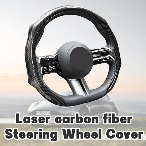 Miniatura 4 de Zpana Funda de fibra de carbono para volante de automóvil, funda de cuero antideslizante para volante de vehículo de 14.5-15 pulgadas, cómodo