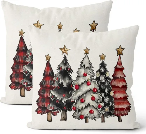 Miniatura 13 de Juego de 2 fundas de almohada de Navidad de 18 x 18 pulgadas, decoración de árbol de Navidad, fundas de almohada decorativas de invierno