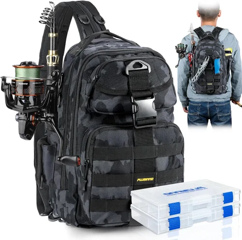 Miniatura 15 de PLUSINNO Mochila de pesca con combinaciones de caña de pescar y carrete, cajas de aparejos, mochila de aparejos impermeable para equipo de pesca