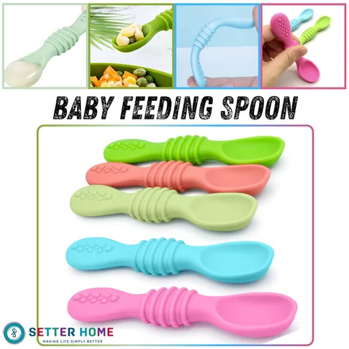 Miniatura 5 de Juego de cucharas de silicona prémium para bebés, cucharas para bebés y niños pequeños, utensilios de destete masticables para bebés de primera