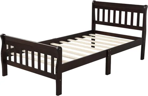 Miniatura 4 de Harper & Bright Designs Cama de madera tamaño individual moderna para niños, base de cama individual con cabecero y soporte de listones de madera