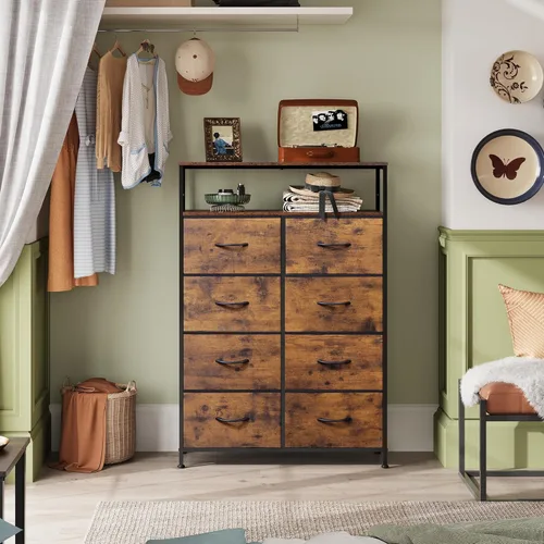 Miniatura 4 de WLIVE - Cómoda de tela para dormitorio con estantes abiertos, cómoda alta con 8 cajones, torre de almacenamiento con contenedores de tela, cómoda