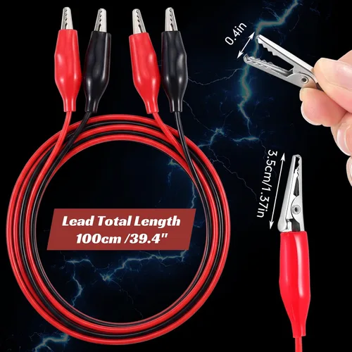 Miniatura 2 de EBOOT 4 pinzas de cocodrilo eléctricas, cables de prueba de 40 pulgadas con clips de cocodrilo, cables de puente de doble extremo para pruebas