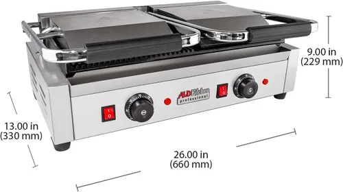 Miniatura 6 de ALDKitchen Prensa Panini doble Sandwichera semicanal y semicapa Placas de hierro fundido Revestimiento antiadherente 110 V