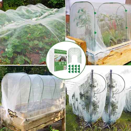 Miniatura 6 de Kit de red de malla para jardín, cubiertas para plantas de 10 x 30 pies, red de malla ultra fina y 6 aros de jardín y 18 clips, kit de red de jardín