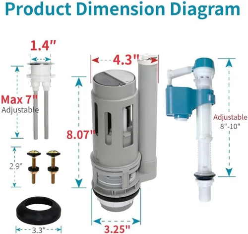 Miniatura 3 de 2-In Dual Flush Valve Replacement Kit with Metal Bolts Extendable Fill Valve,Adjustable Rod Length,2-Piece Toilet Tank Repair Parts
